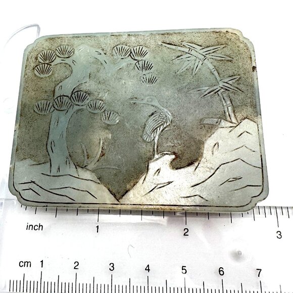 Hand-Carved Jade Scenic Landscape Design Rectangular Antique Plaque - Picture 4 of 11